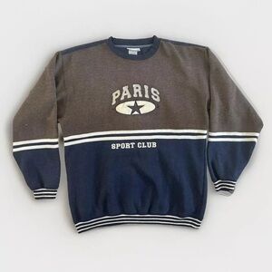 Vintage 90s - PARIS SPORT CLUB - Oversized Crewneck Sweatshirt Navy Gray -Large